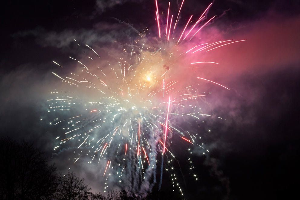 A nightime firework display.