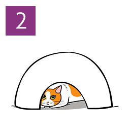 An illustration of a cat hiding because their feeling worried.