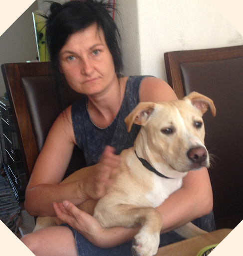 Luna, a golden staffy cross and her owner, Dagmara.